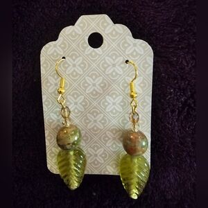 Chic Gold and Green Leaf Earrings